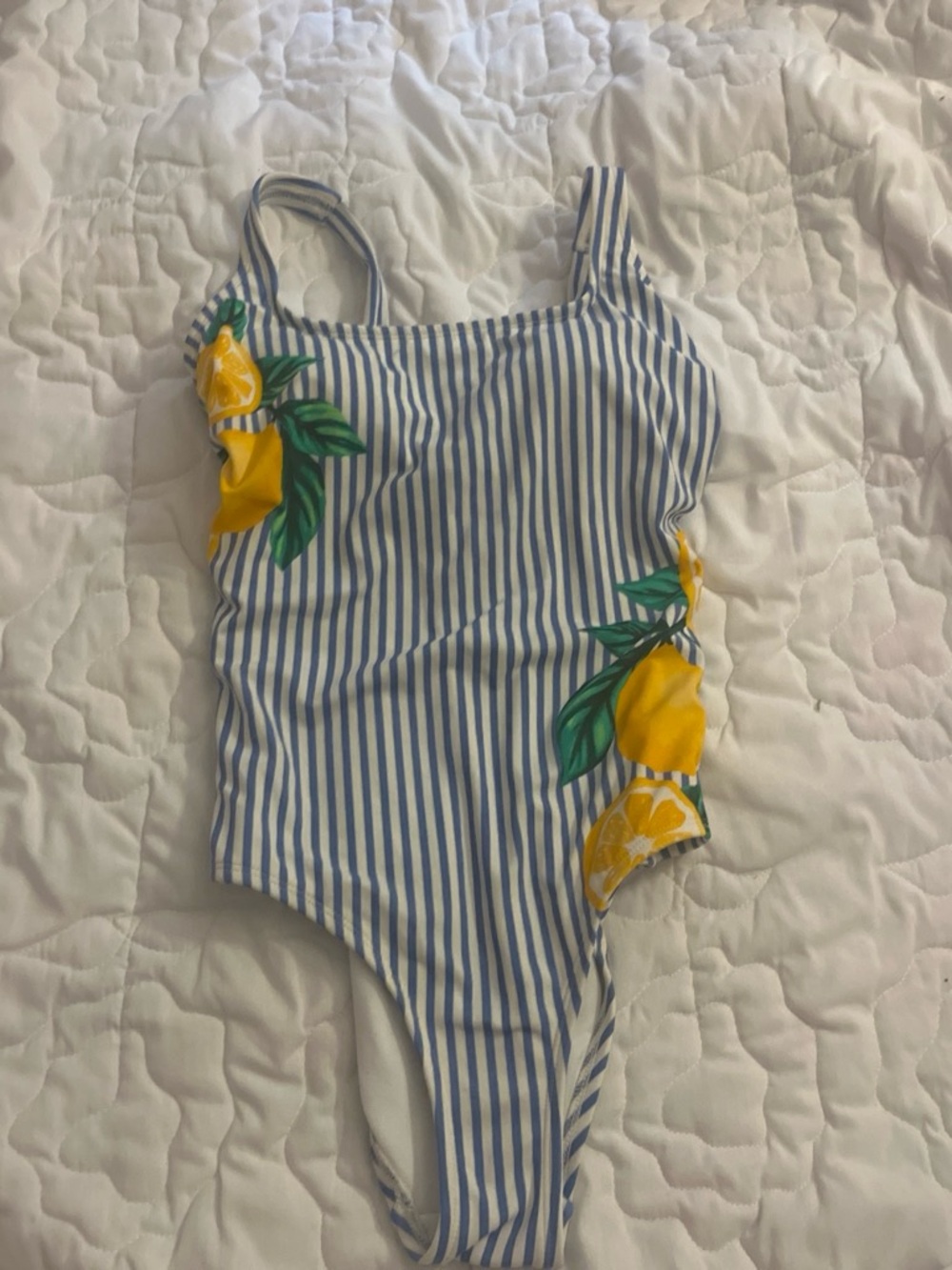 Kona Sol Blue and White Striped One-Piece with Lemon Detail